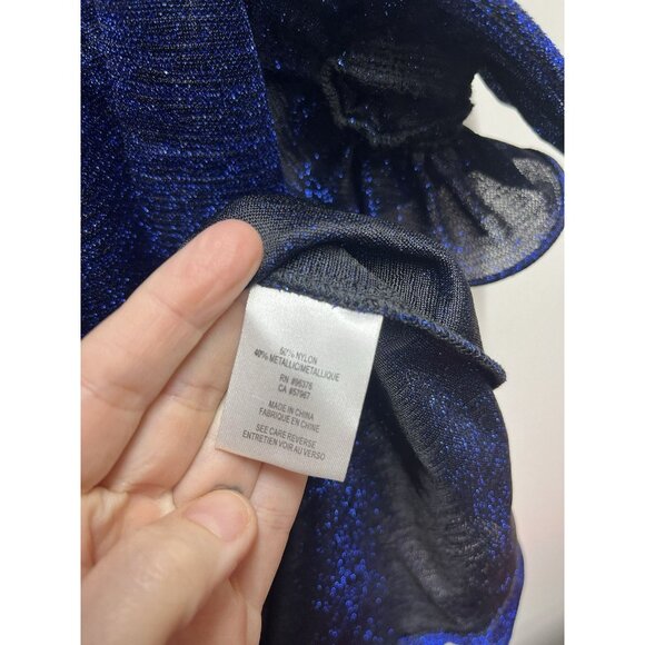 Samuel Dong Ruffle Mini Dress Metallic Blue Sheer Size Xl Woman’s Designer - Picture 3 of 5